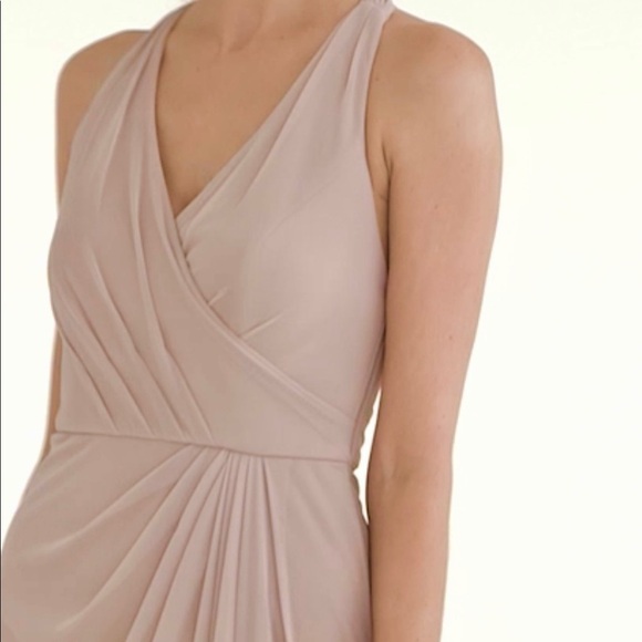 DAVID’S BRIDAL Extra Length Mesh T-strap Back Halter maxi blush dress women’s 6 - Picture 3 of 11